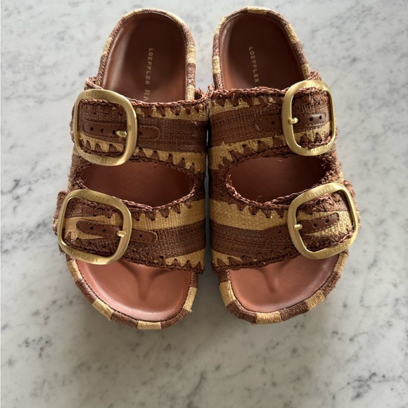 Loeffler Randall Brown and Tan Striped Buckle Slide Sandals - Picture 4 of 4